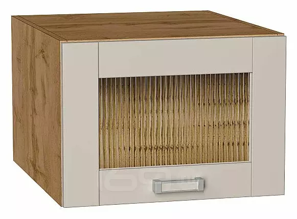 Шкаф верхний горизонтальный остекленный глубокий Лофт Cream Silk/Дуб Вотан 358*500*576