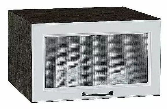 Шкаф верхний горизонтальный остекленный глубокий Ницца Blanco/Graphite 358*600*574