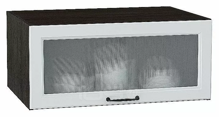 Шкаф верхний горизонтальный остекленный глубокий Ницца Blanco/Graphite 358*800*574