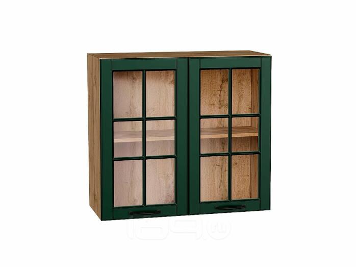 Шкаф верхний с 2-мя остекленными дверцами Дублин Special Green/Дуб Вотан 716*800*318
