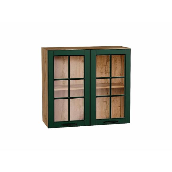 Шкаф верхний с 2-мя остекленными дверцами Дублин Special Green/Дуб Вотан 716*800*318