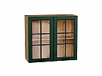 Шкаф верхний с 2-мя остекленными дверцами Дублин Special Green/Дуб Вотан 716*800*318