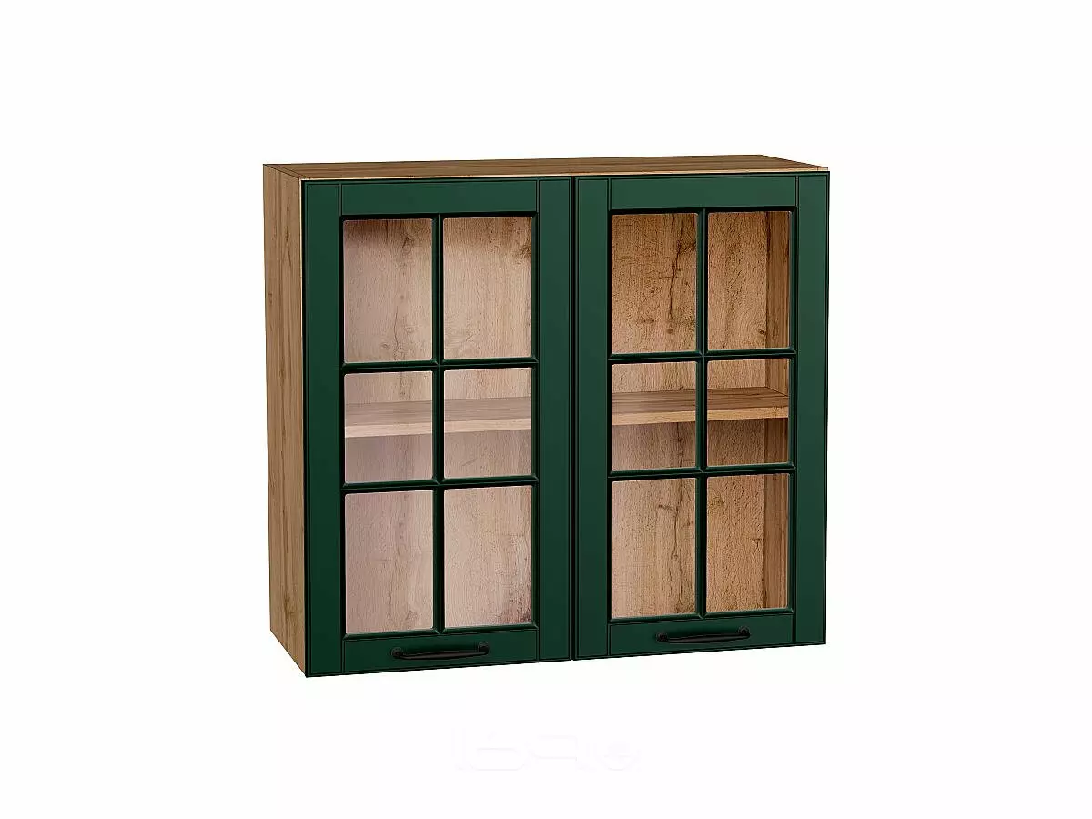 Шкаф верхний с 2-мя остекленными дверцами Дублин Special Green/Дуб Вотан 716*800*318