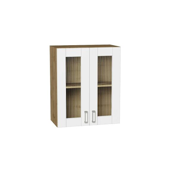 Шкаф верхний с 2-мя остекленными дверцами Лофт White Silk/Дуб Вотан 716*600*320