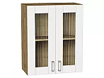 Шкаф верхний с 2-мя остекленными дверцами Лофт White Silk/Дуб Вотан 716*600*320