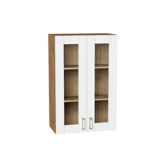 Шкаф верхний с 2-мя остекленными дверцами Лофт White Silk/Дуб Вотан 920*600*320
