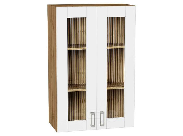 Шкаф верхний с 2-мя остекленными дверцами Лофт White Silk/Дуб Вотан 920*600*320