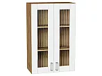 Шкаф верхний с 2-мя остекленными дверцами Лофт White Silk/Дуб Вотан 920*600*320