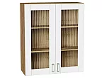 Шкаф верхний с 2-мя остекленными дверцами Лофт White Silk/Дуб Вотан 920*800*320