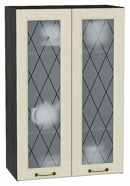 Шкаф верхний с 2-мя остекленными дверцами Ницца Дуб крем/Graphite 920*600*318