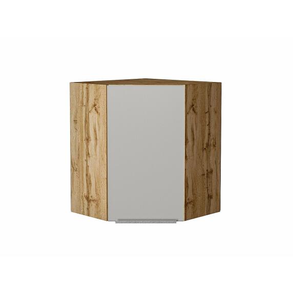 Шкаф верхний угловой Фьюжн Silky Light Grey  Дуб Вотан 716*600*600