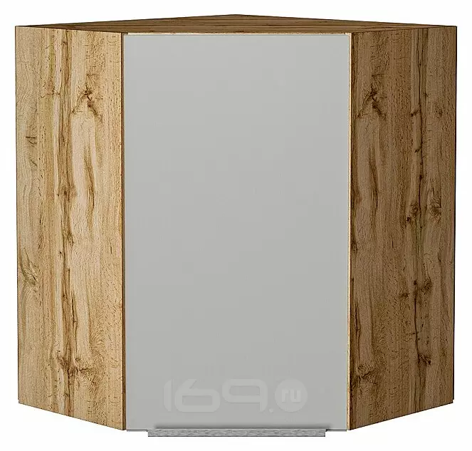 Шкаф верхний угловой Фьюжн Silky Light Grey  Дуб Вотан 716*600*600