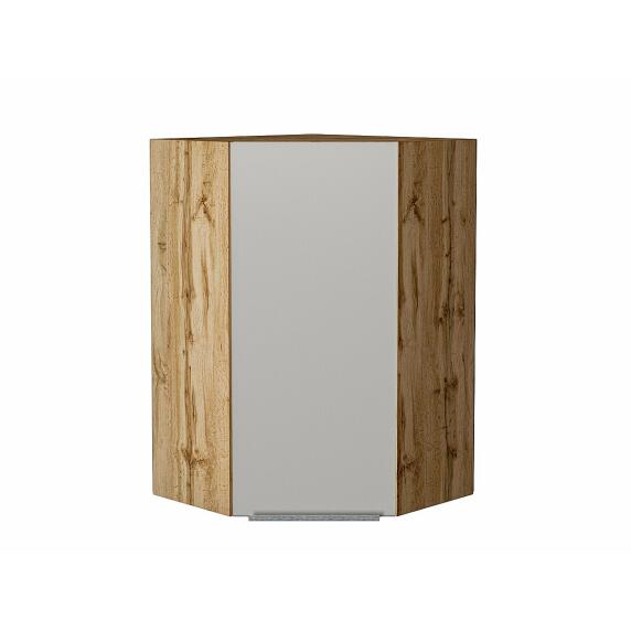 Шкаф верхний угловой Фьюжн Silky Light Grey  Дуб Вотан 920*600*600