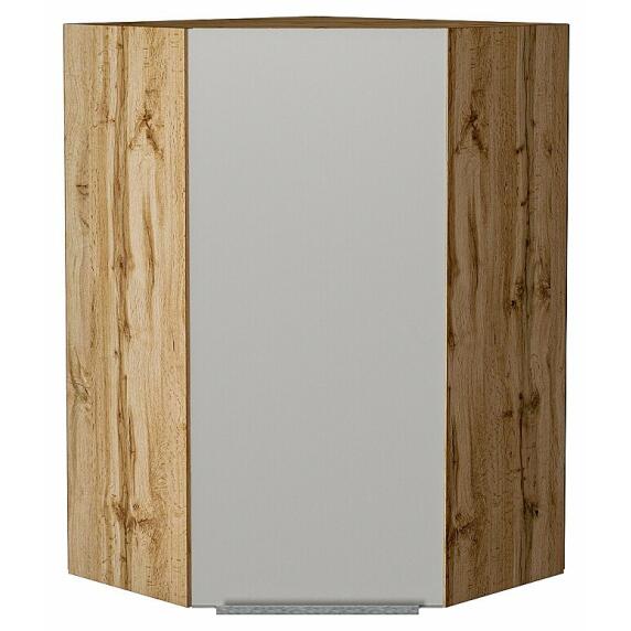 Шкаф верхний угловой Фьюжн Silky Light Grey  Дуб Вотан 920*600*600
