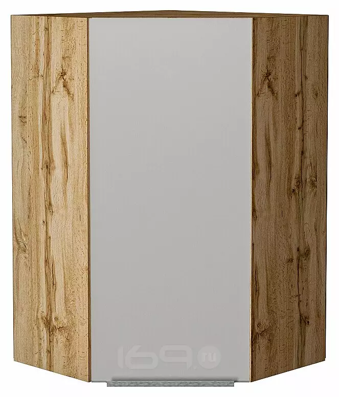 Шкаф верхний угловой Фьюжн Silky Light Grey  Дуб Вотан 920*600*600