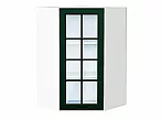 Шкаф верхний угловой остекленный Дублин Special Green/Белый 920*600*600