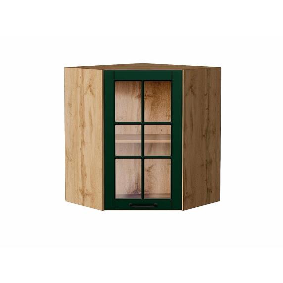 Шкаф верхний угловой остекленный Дублин Special Green/Дуб Вотан 716*600*600