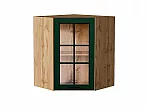 Шкаф верхний угловой остекленный Дублин Special Green/Дуб Вотан 716*600*600