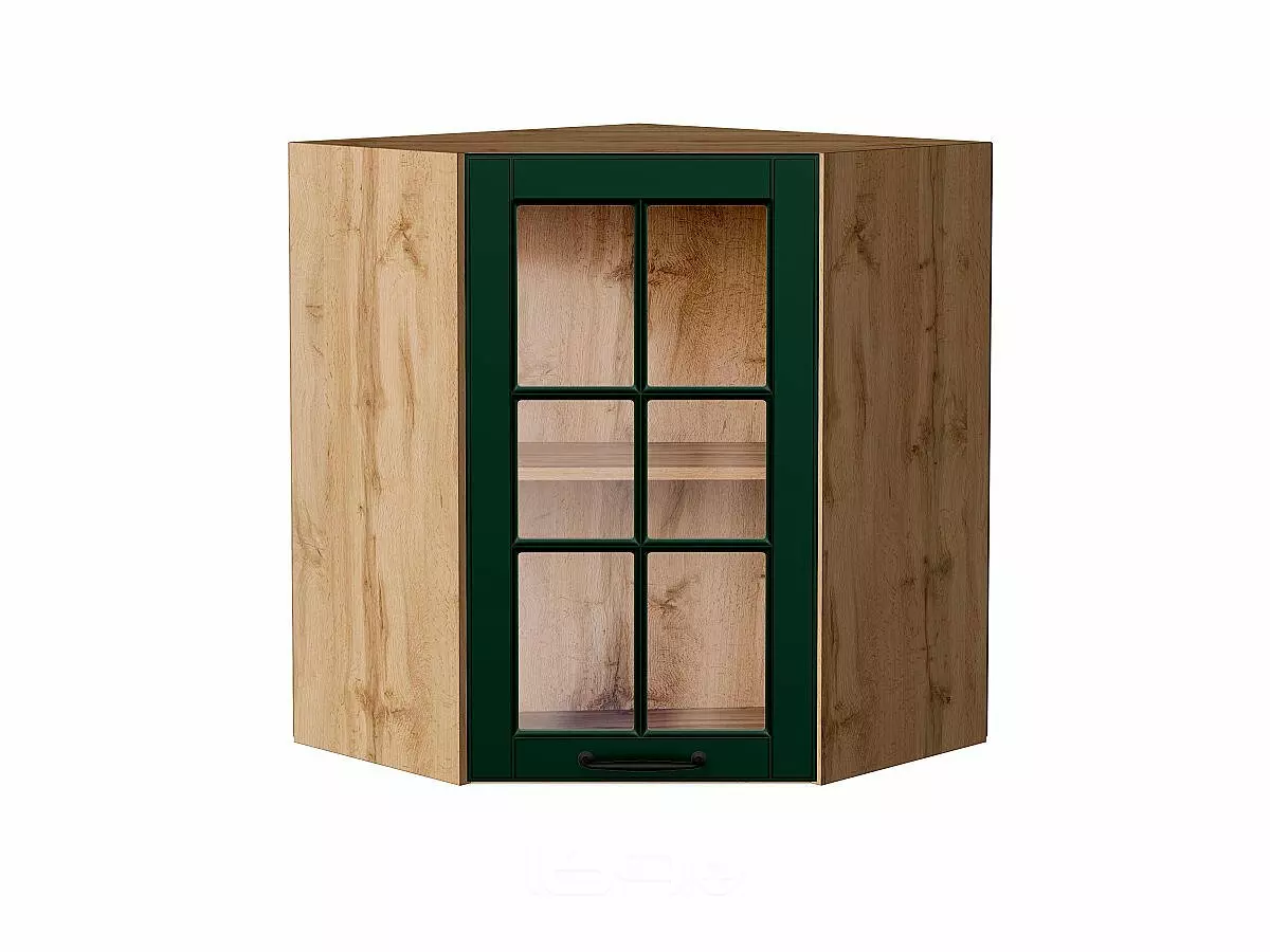 Шкаф верхний угловой остекленный Дублин Special Green/Дуб Вотан 716*600*600