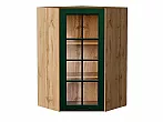 Шкаф верхний угловой остекленный Дублин Special Green/Дуб Вотан 920*600*600