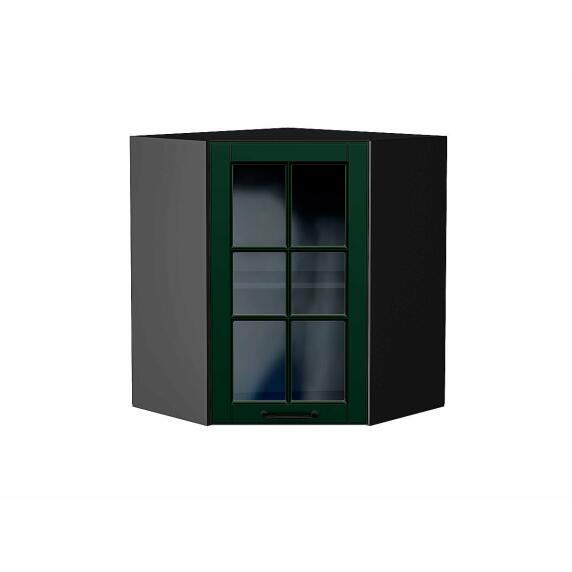 Шкаф верхний угловой остекленный Дублин Special Green/Graphite 716*600*600