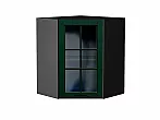 Шкаф верхний угловой остекленный Дублин Special Green/Graphite 716*600*600