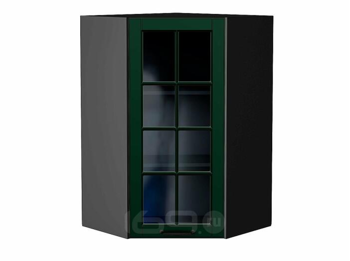 Шкаф верхний угловой остекленный Дублин Special Green/Graphite 920*600*600