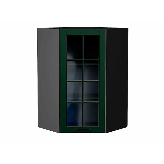 Шкаф верхний угловой остекленный Дублин Special Green/Graphite 920*600*600