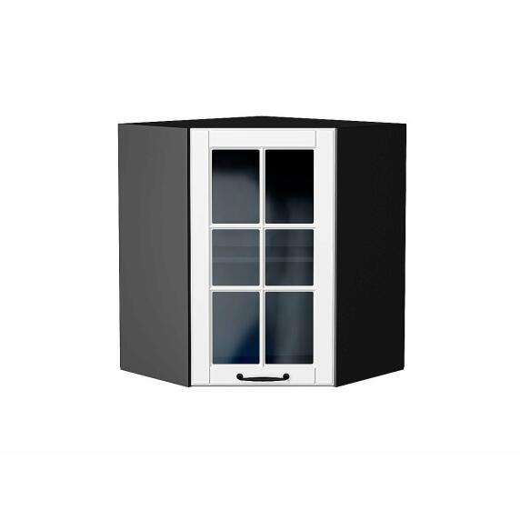 Шкаф верхний угловой остекленный Дублин Special White/Graphite 716*600*600