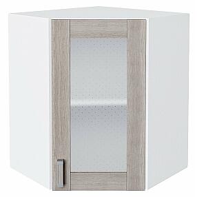 Шкаф верхний угловой остекленный Лофт Cappuccino Veralinga/Белый 716*600*600
