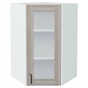 Шкаф верхний угловой остекленный Лофт Cappuccino Veralinga/Белый 920*600*600