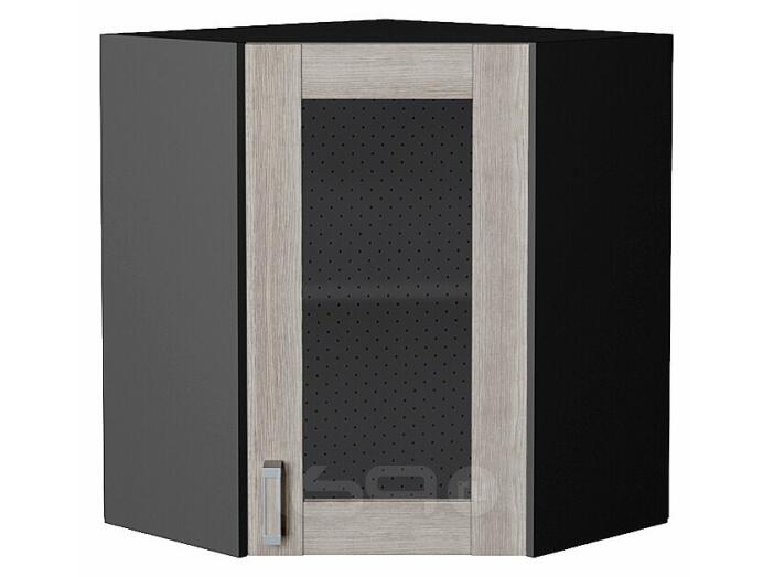 Шкаф верхний угловой остекленный Лофт Cappuccino Veralinga/Graphite 716*600*600