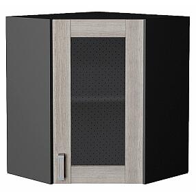 Шкаф верхний угловой остекленный Лофт Cappuccino Veralinga/Graphite 716*600*600
