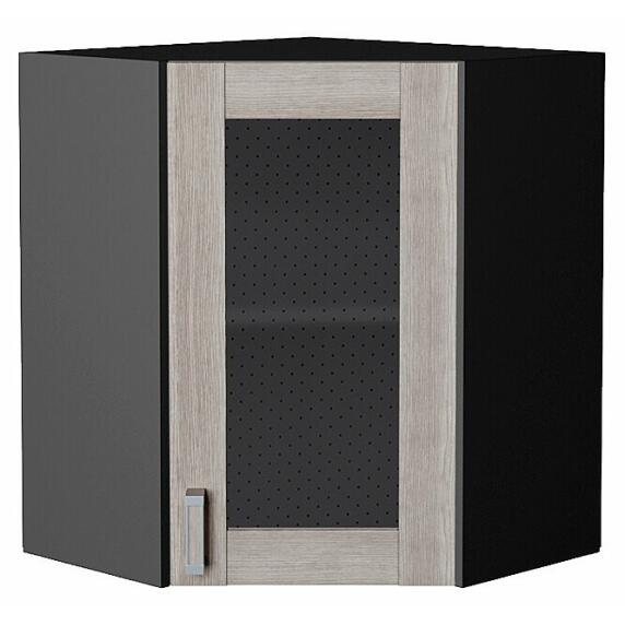 Шкаф верхний угловой остекленный Лофт Cappuccino Veralinga/Graphite 716*600*600