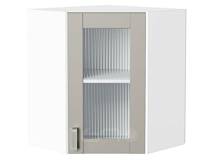 Шкаф верхний угловой остекленный Лофт Grey Silk/Белый 716*600*600