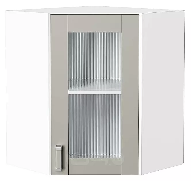 Шкаф верхний угловой остекленный Лофт Grey Silk/Белый 716*600*600