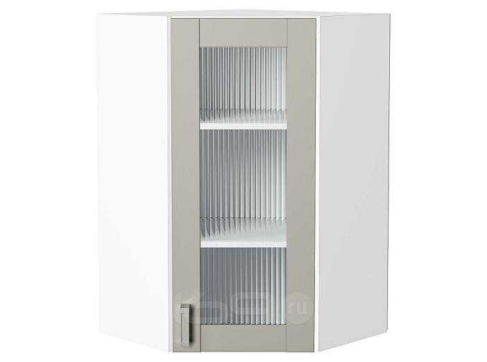 Шкаф верхний угловой остекленный Лофт Grey Silk/Белый 920*600*600