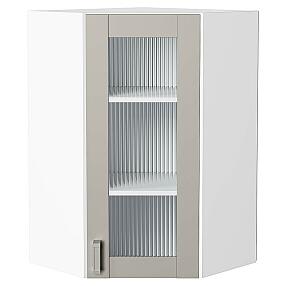 Шкаф верхний угловой остекленный Лофт Grey Silk/Белый 920*600*600