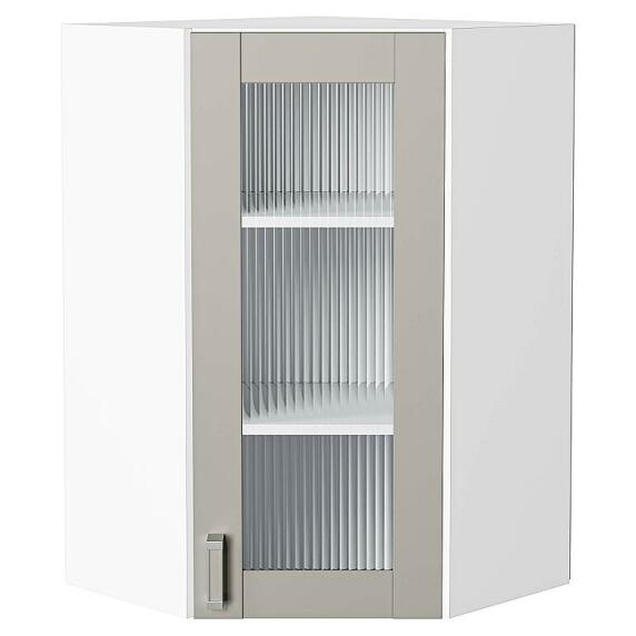 Шкаф верхний угловой остекленный Лофт Grey Silk/Белый 920*600*600