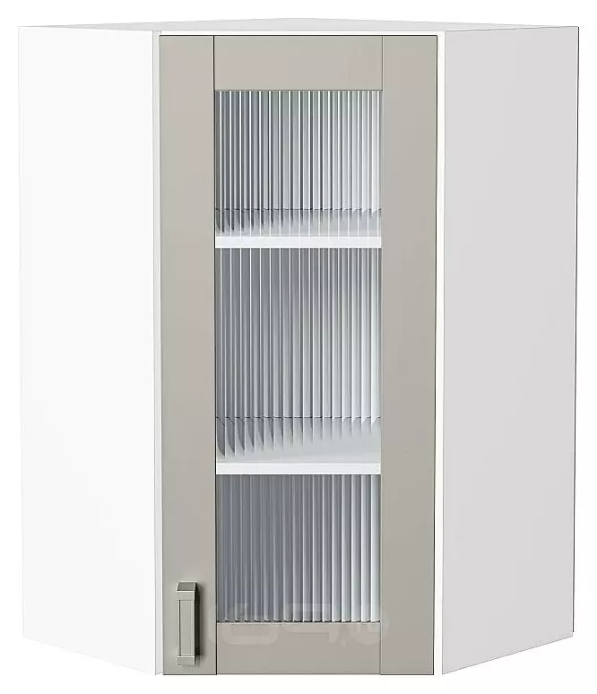 Шкаф верхний угловой остекленный Лофт Grey Silk/Белый 920*600*600