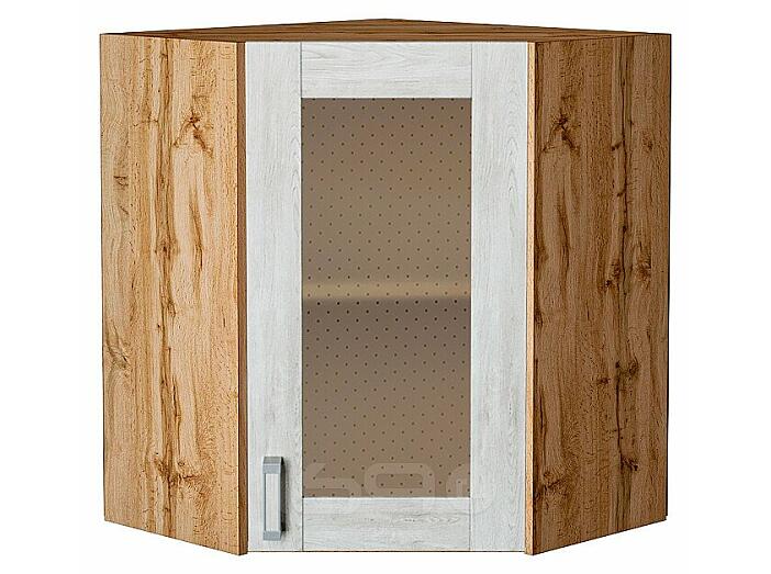 Шкаф верхний угловой остекленный Лофт Nordic Oak/Дуб Вотан 716*600*600