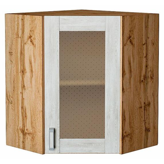 Шкаф верхний угловой остекленный Лофт Nordic Oak/Дуб Вотан 716*600*600