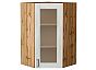 Шкаф верхний угловой остекленный Лофт Nordic Oak/Дуб Вотан 920*600*600