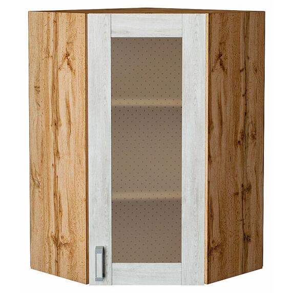 Шкаф верхний угловой остекленный Лофт Nordic Oak/Дуб Вотан 920*600*600