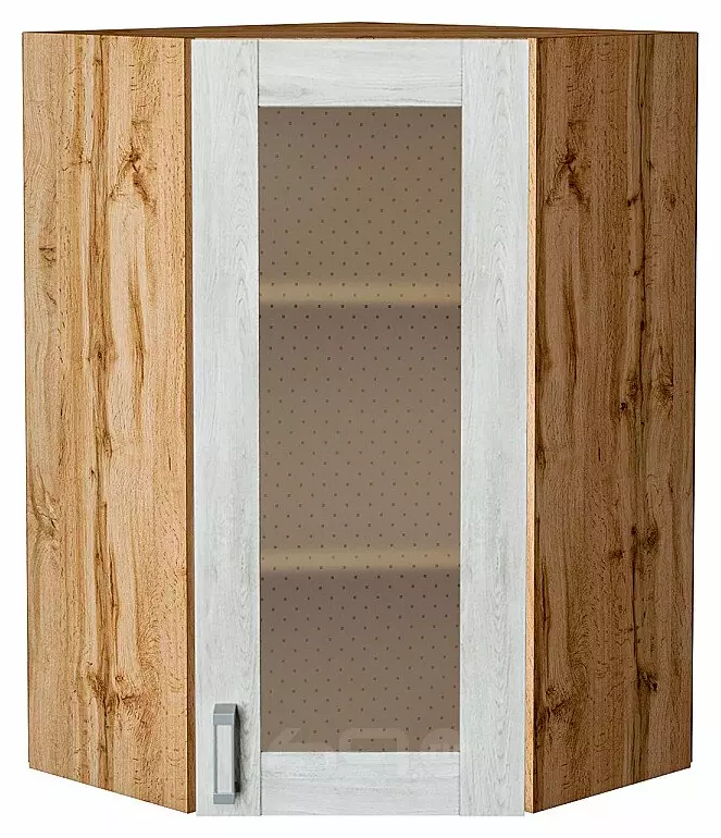 Шкаф верхний угловой остекленный Лофт Nordic Oak/Дуб Вотан 920*600*600