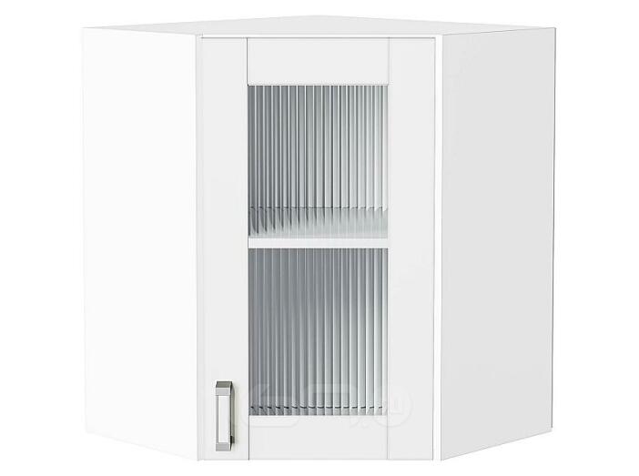 Шкаф верхний угловой остекленный Лофт White Silk/Белый 716*600*600