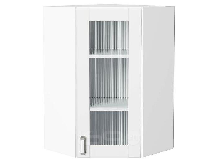 Шкаф верхний угловой остекленный Лофт White Silk/Белый 920*600*600