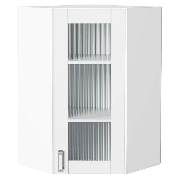 Шкаф верхний угловой остекленный Лофт White Silk/Белый 920*600*600