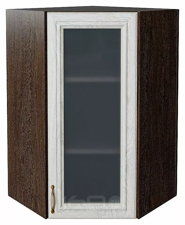 Шкаф верхний угловой остекленный Шале White Dreamline Венге 920*600*600