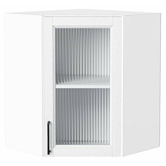 Шкаф верхний угловой остекленный Сканди White Silkwood/Белый 716*600*600